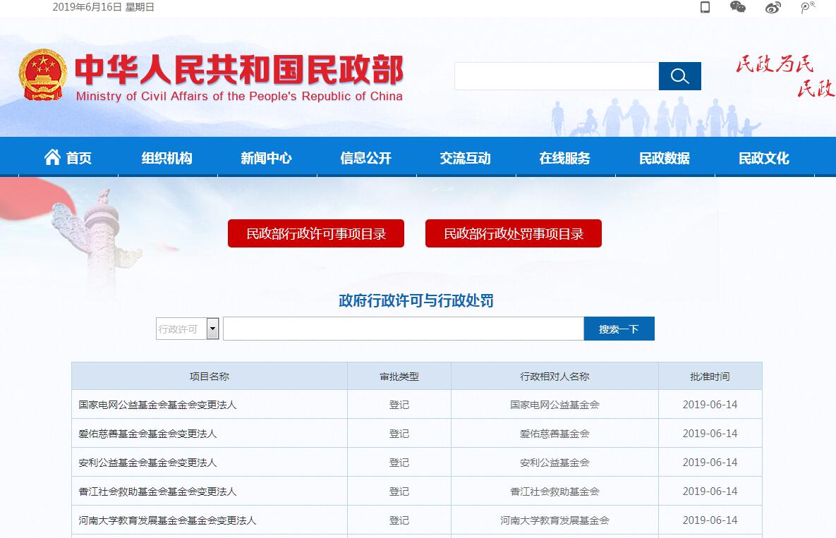 民政部行政许可与处罚信用信息双公示