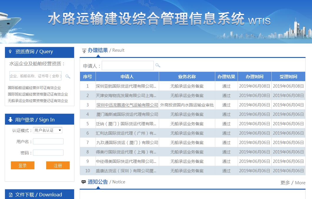 水路运输建设综合管理信息系统申报入口